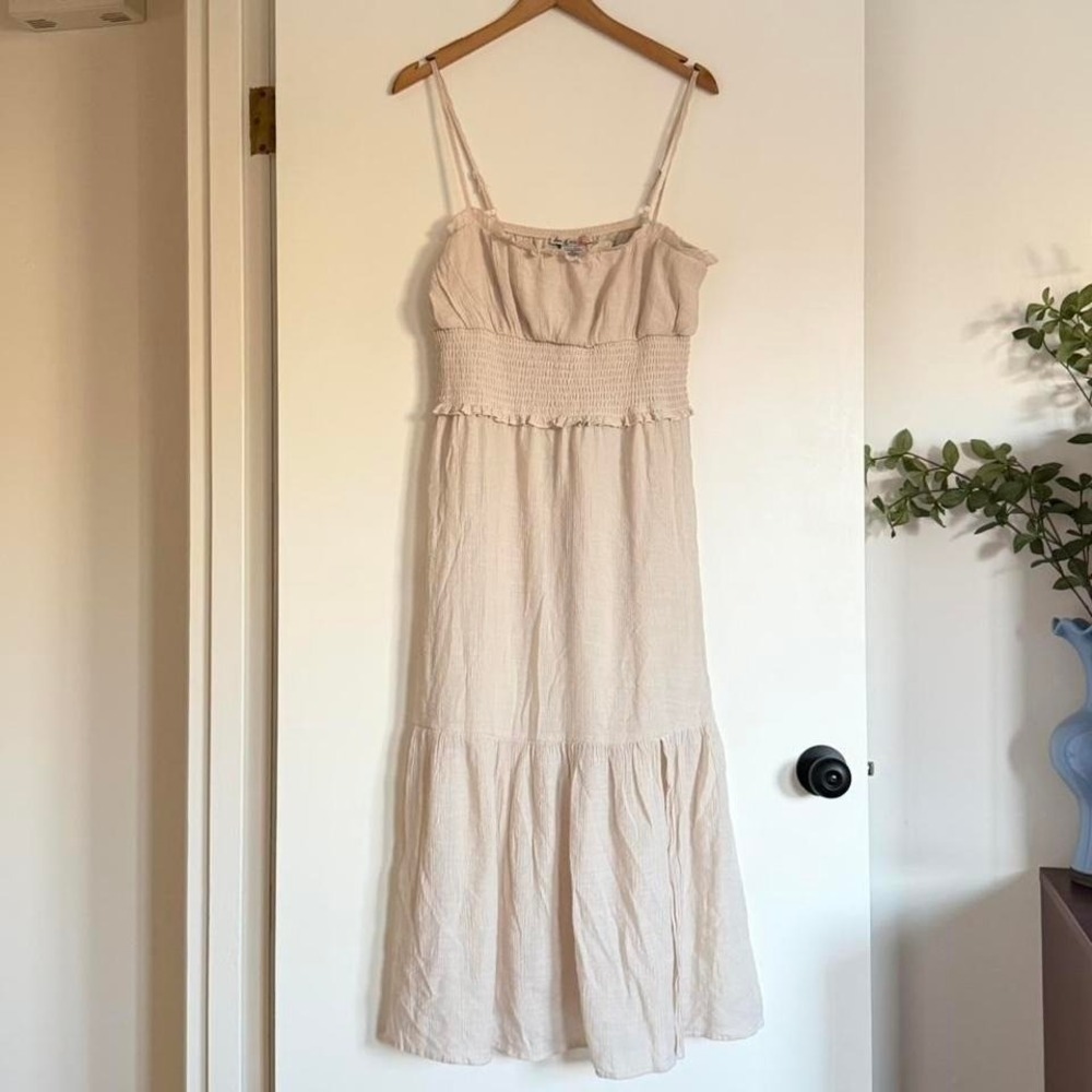 Love Tree Cream Smocked Midi Dress Cottagecore Boho XL